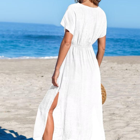 White Round Neck Short Sleeve Maxi Cover-Up from Cupshe - Picture 2 of 2